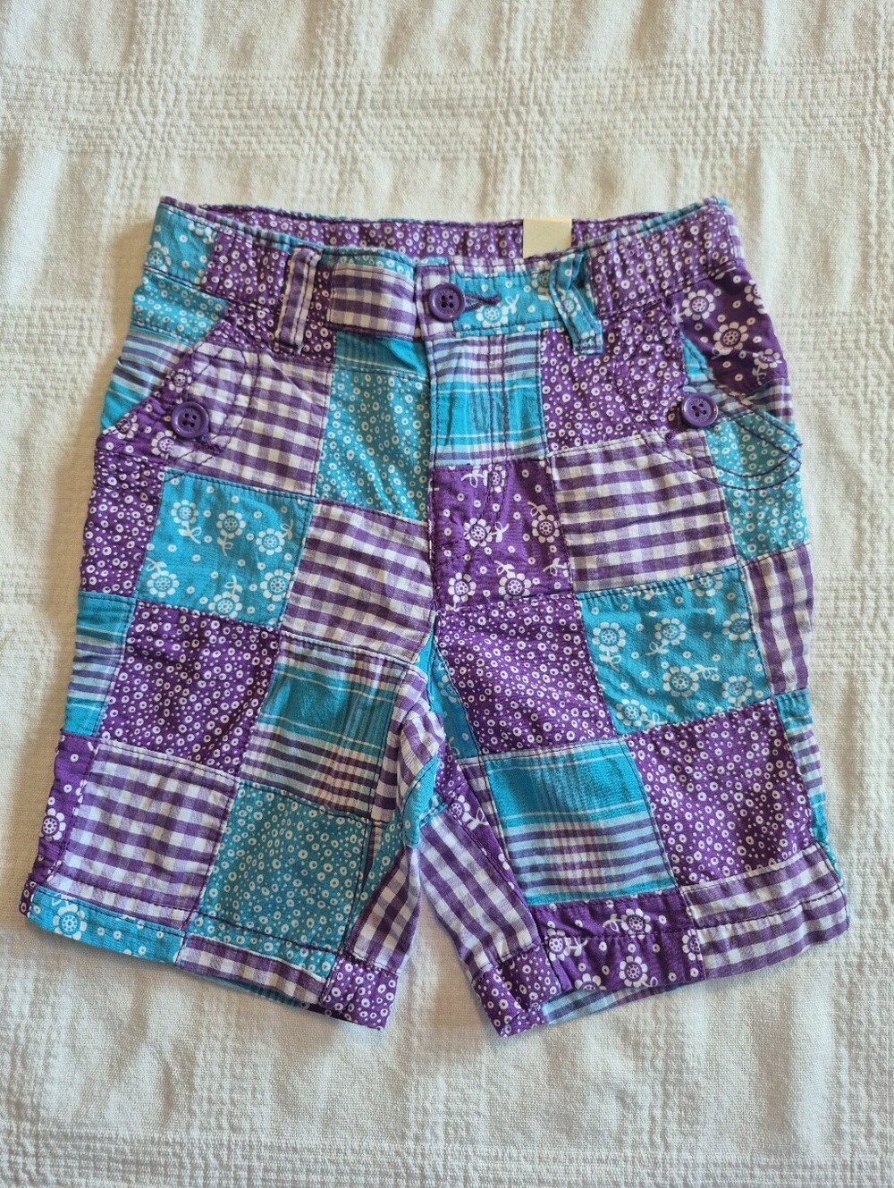 Children's Place girls size 3T patchwork purple & teal shorts NEW